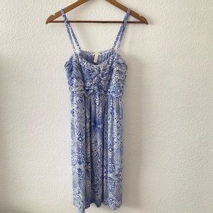 Soma blue white doily lace print short dress adjustable/removable straps size LG